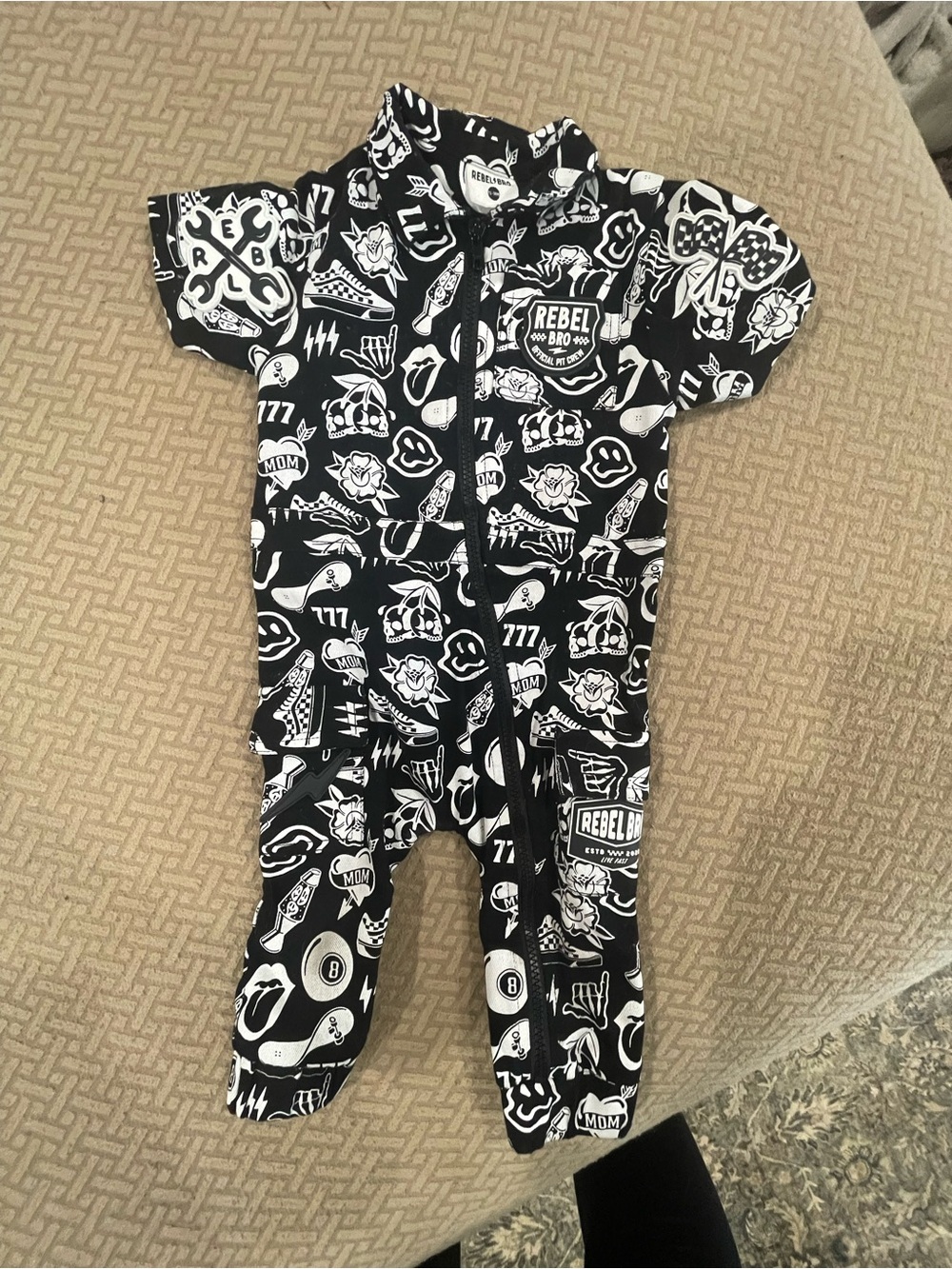 Rebel Bro Black & White Graphic One-Piece for Kids